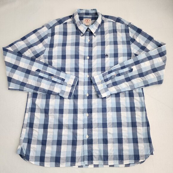 Brooks Brothers Seersucker Button Down Shirt Men's XL Blue Plaid - Picture 1 of 6